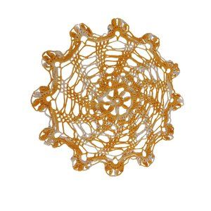 Vintage Grandma's Hand Crochet Doily Spiral Pattern15" Handmade Yellow Varigated